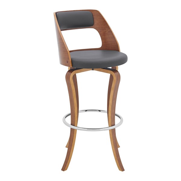 Armen Living Grady 29" Swivel Gray Faux Leather and Walnut Wood Bar Stool LCGRBAWAGR30 - main